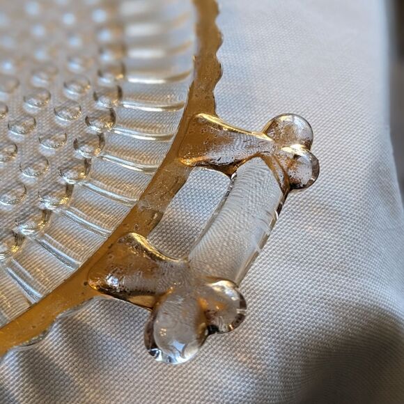 Vintage Jeannette Glass Creamer Sugar Bowl & Tray Set Ribbed Gold Hobnail MCM - Picture 15 of 16